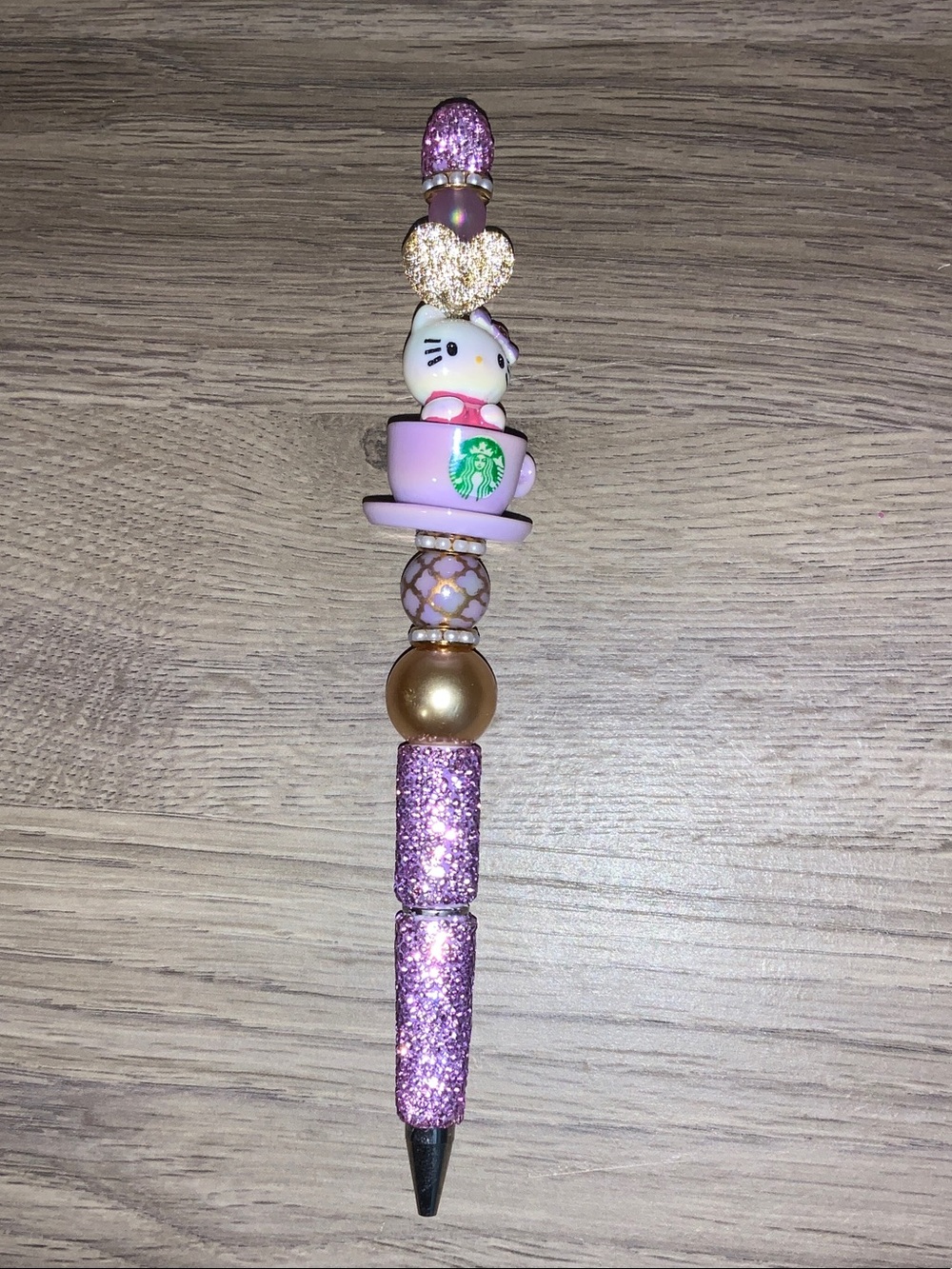 Hello Kitty Purple & Gold Glitter Beaded Pen